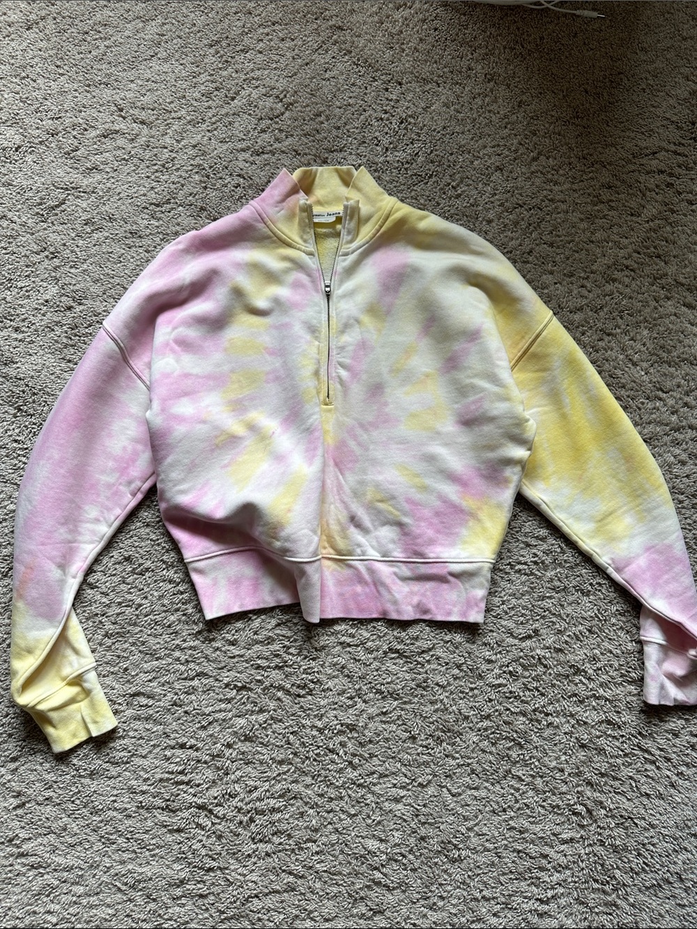 Reformation Pastel Tie-Dye Half-Zip Sweatshirt in Pink & Yellow